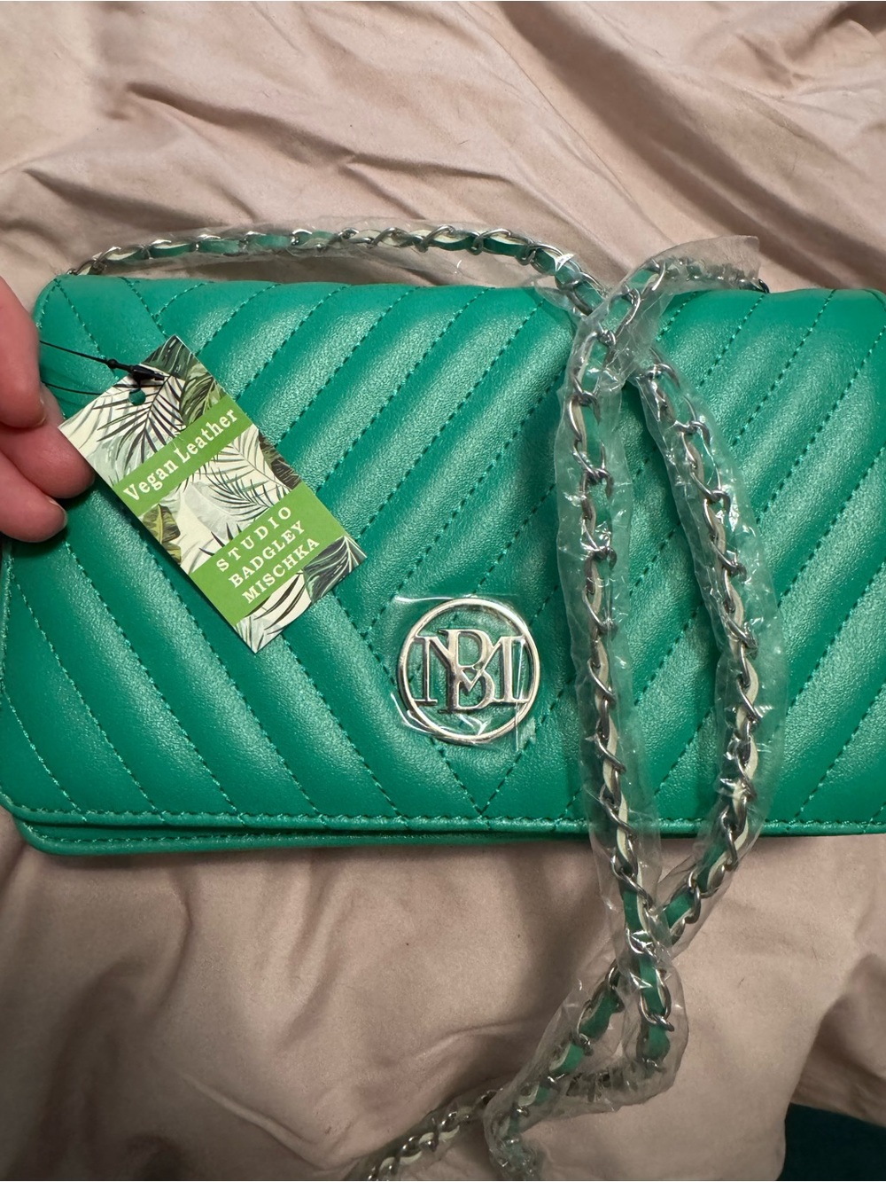 Teal Quilted Vegan Leather Crossbody Bag